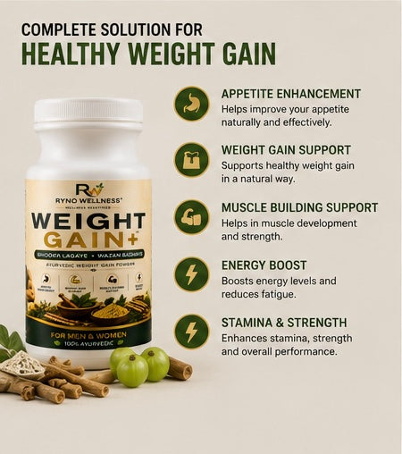 Ryno Wellness Weight Gain+ | Ayurvedic Weight Gain Powder for Men & Women | 350g