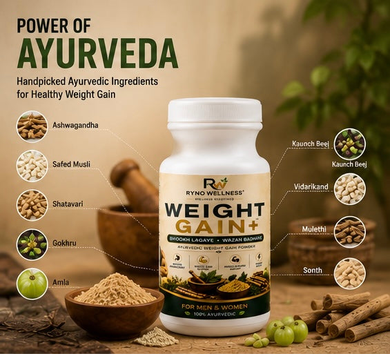 Ryno Wellness Weight Gain+ | Ayurvedic Weight Gain Powder for Men & Women | 350g
