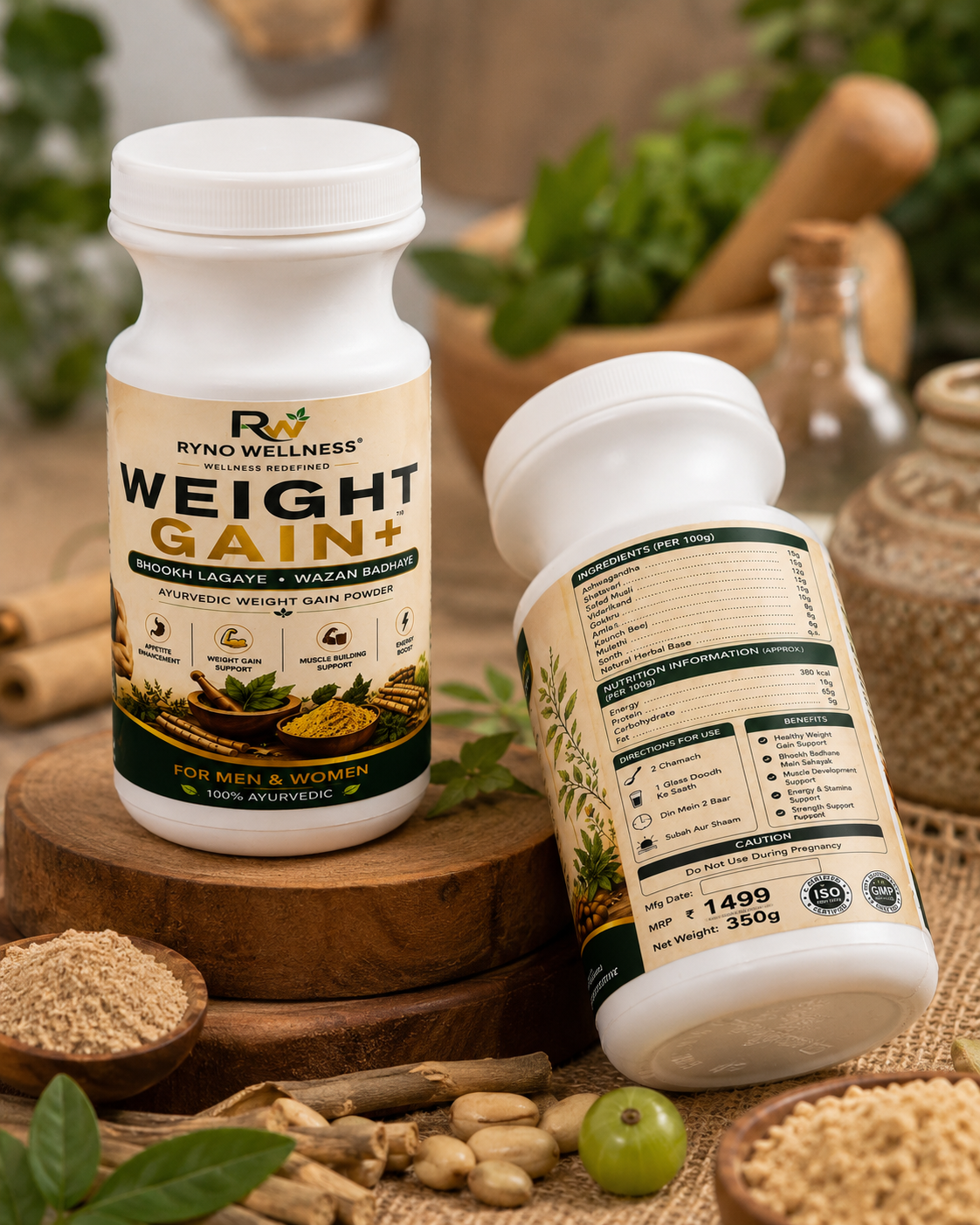 Ryno Wellness Weight Gain+ | Ayurvedic Weight Gain Powder for Men & Women | 350g